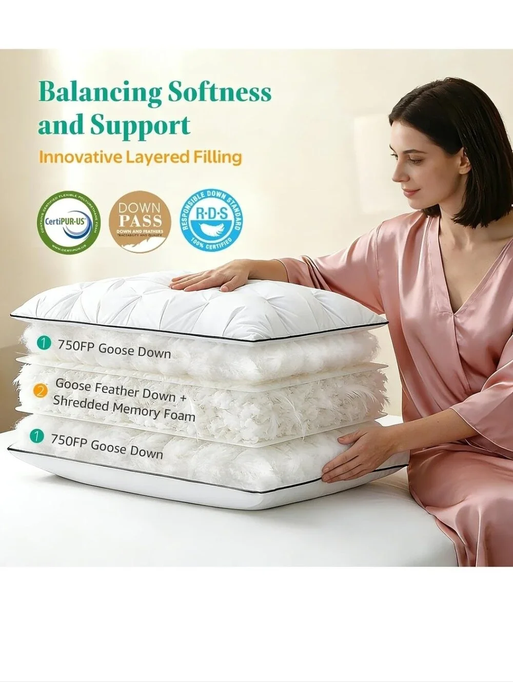NIB Set of 2! Pinch-Pleat Down Hybrid Pillows KING  Size
